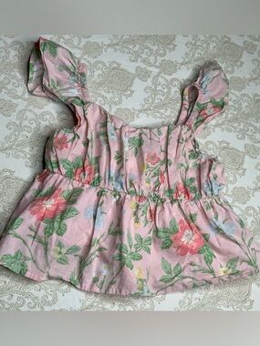 Janie and Jack Floral Ruffle Strap Top 18-24 Months Pink Peplum Button Back